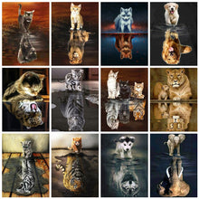 Load image into Gallery viewer, Evershine 5D Diamond Painting Cat Full Square Diamond Embroidery Animals Reflection Pictures Of Rhinestones Mosaic Home Decor