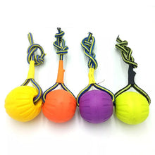 Load image into Gallery viewer, Indestructible teeth rubber bite funny puppy training ball chew toys play go get solid with carrier rope dog pet