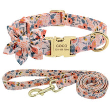 Load image into Gallery viewer, Custom Engraved Dog Collar With Leash Nylon Printed Dog ID Collars Pet Walking Belt For Small Medium Large Dogs Flower Accessory