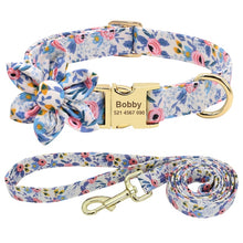 Load image into Gallery viewer, Custom Engraved Dog Collar With Leash Nylon Printed Dog ID Collars Pet Walking Belt For Small Medium Large Dogs Flower Accessory