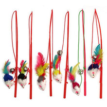 Load image into Gallery viewer, Pet Cat Bell The Dangle Faux Mouse Feather Rod Roped Funny Fun Playing Toy Funny Fishing Rod Game Wand Feather Stick Toy For cat

