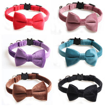 Load image into Gallery viewer, Velvet Cat Collar Solid Color Bowknot Puppy Chihuahua Collars with Bell Adjustable Safety Buckle Cats Bow Tie Pets Accessories

