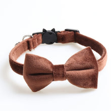Load image into Gallery viewer, Velvet Cat Collar Solid Color Bowknot Puppy Chihuahua Collars with Bell Adjustable Safety Buckle Cats Bow Tie Pets Accessories
