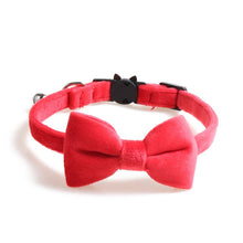 Load image into Gallery viewer, Velvet Cat Collar Solid Color Bowknot Puppy Chihuahua Collars with Bell Adjustable Safety Buckle Cats Bow Tie Pets Accessories
