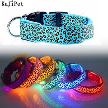 Load image into Gallery viewer, Leopard LED Dog Collar Luminous Adjustable Glowing Collar For Dogs Pet Night Safety Nylon Collar Luminous LED Bright Dog Collar
