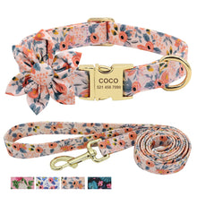 Load image into Gallery viewer, Custom Engraved Dog Collar With Leash Nylon Printed Dog ID Collars Pet Walking Belt For Small Medium Large Dogs Flower Accessory
