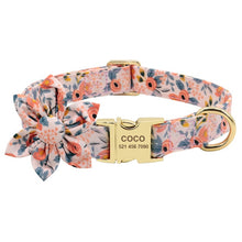 Load image into Gallery viewer, Custom Engraved Dog Collar With Leash Nylon Printed Dog ID Collars Pet Walking Belt For Small Medium Large Dogs Flower Accessory
