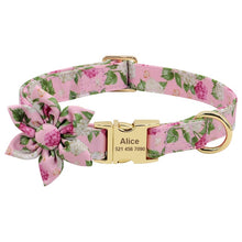 Load image into Gallery viewer, Custom Engraved Dog Collar With Leash Nylon Printed Dog ID Collars Pet Walking Belt For Small Medium Large Dogs Flower Accessory
