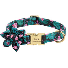 Load image into Gallery viewer, Custom Engraved Dog Collar With Leash Nylon Printed Dog ID Collars Pet Walking Belt For Small Medium Large Dogs Flower Accessory
