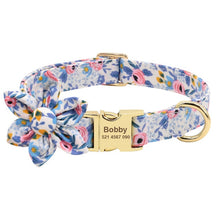 Load image into Gallery viewer, Custom Engraved Dog Collar With Leash Nylon Printed Dog ID Collars Pet Walking Belt For Small Medium Large Dogs Flower Accessory
