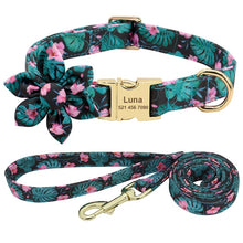 Load image into Gallery viewer, Custom Engraved Dog Collar With Leash Nylon Printed Dog ID Collars Pet Walking Belt For Small Medium Large Dogs Flower Accessory
