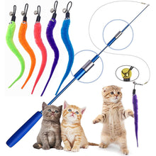 Load image into Gallery viewer, 5/10 Pcs Colorful Cat Teaser Wand Rod Chase Toys Replacement Refill Plush Worms Pet Cat Interactive Training Playing Stick Toy
