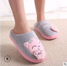 Load image into Gallery viewer, Cat Animal Prints Cute Home Slippers Short Plush Warm Soft Cotton Women Slippers Loves Floor Indoor Shoes Women Large Size 45
